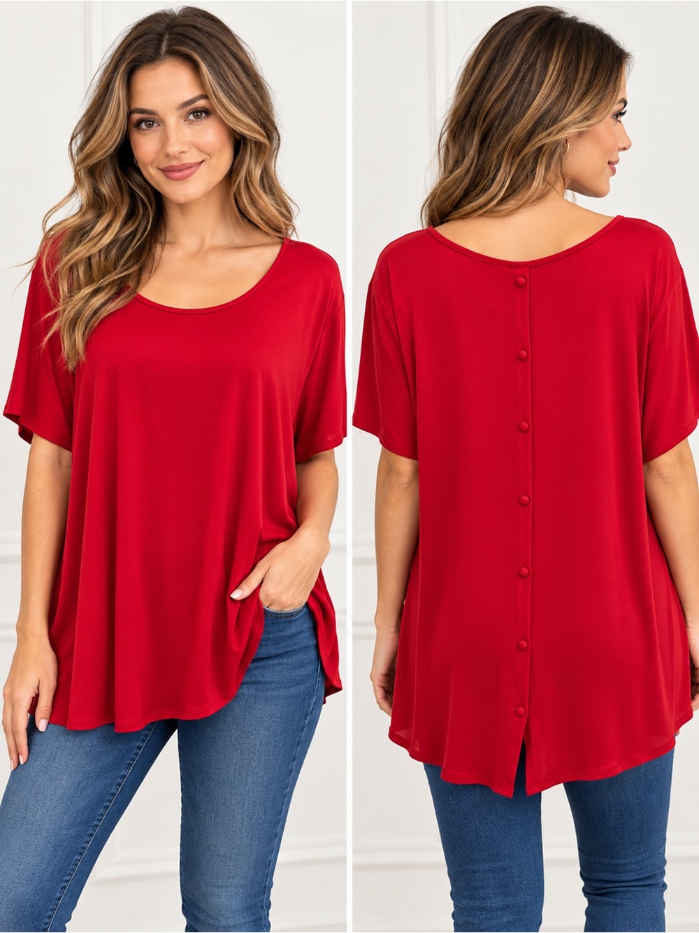 NWT Torrid Red Scoop Neck Short Sleeve Button Back Tunic Blouse Size 2X